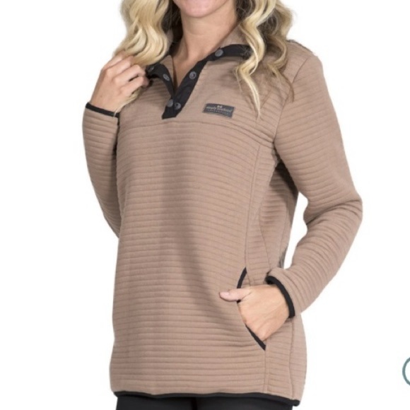 Simply Southern Mocha Ribbed Pullover Sweater Snap Collar Casual Comfy Sz S - Picture 1 of 16